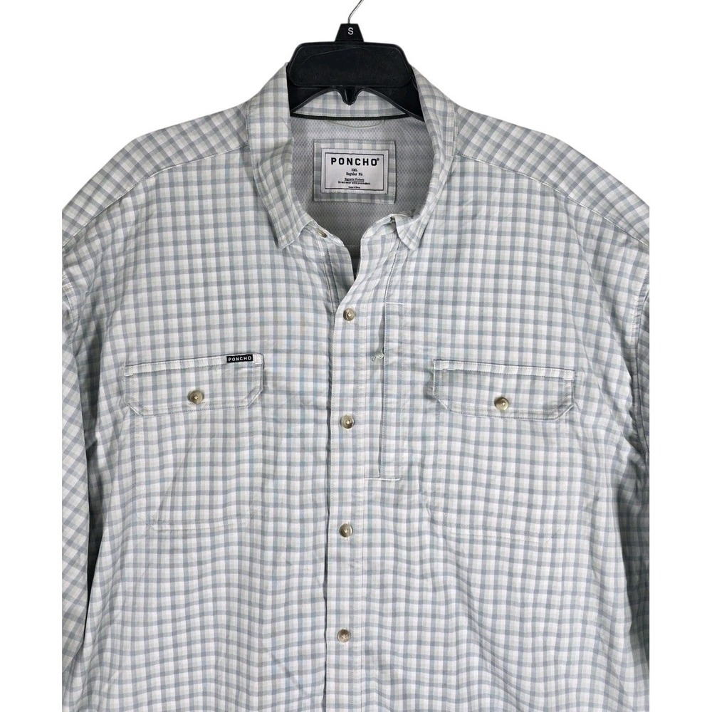 Poncho Bird Island Fishing Shirt Mens 3XL Blue Gingham Magnetic Pocket LS Vented - Picture 4 of 16